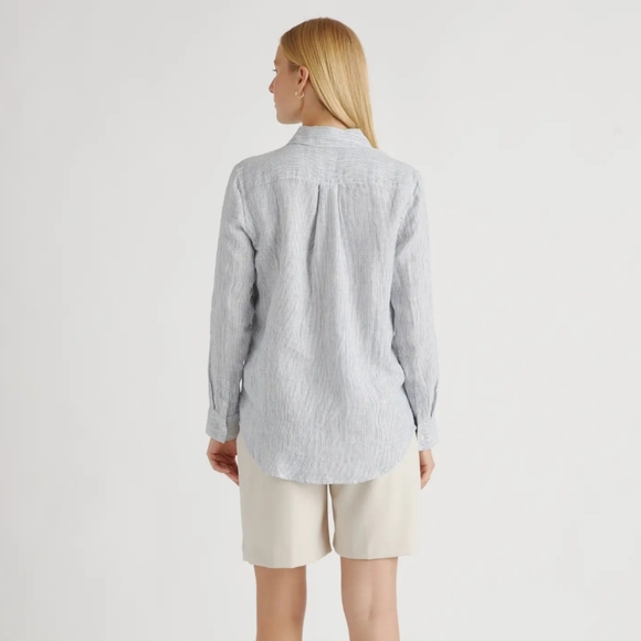 Quince 100% European Linen Stripe button down shirt Sz Medium - Picture 2 of 4